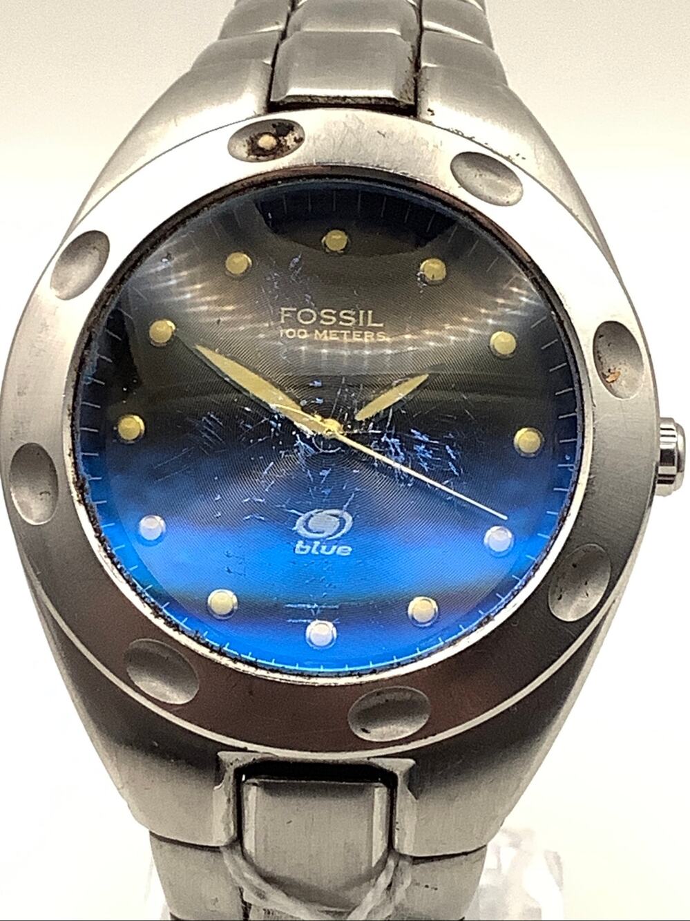 Fossil Blue AM-3345 Stainless Steel Watch 100M New Battery